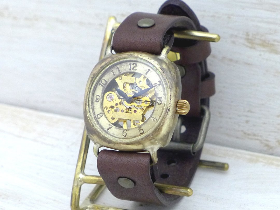 Handmade watch BHW127 Manual winding Brass Cushion case 33mm Arabic numerals - 女表 - 铜/黄铜 金色