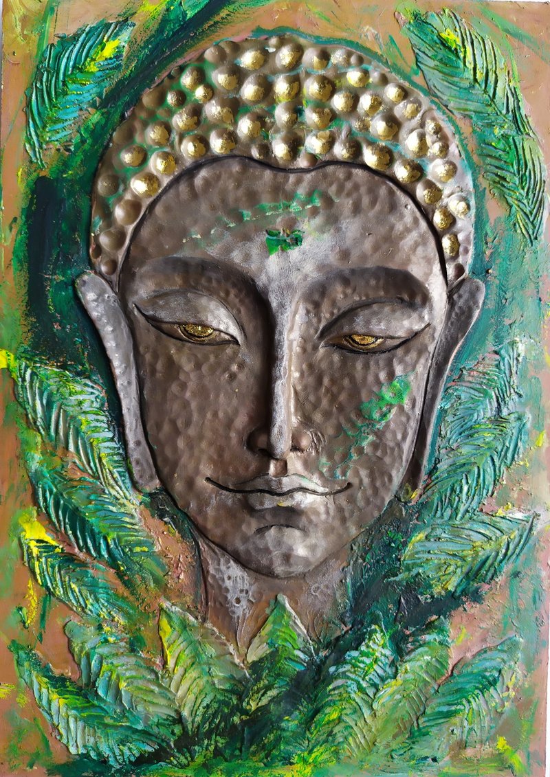 Wall Art Sculpture - Painting Gold Buddha In The Jungle Of Thoughts. - 墙贴/壁贴 - 其他材质 绿色