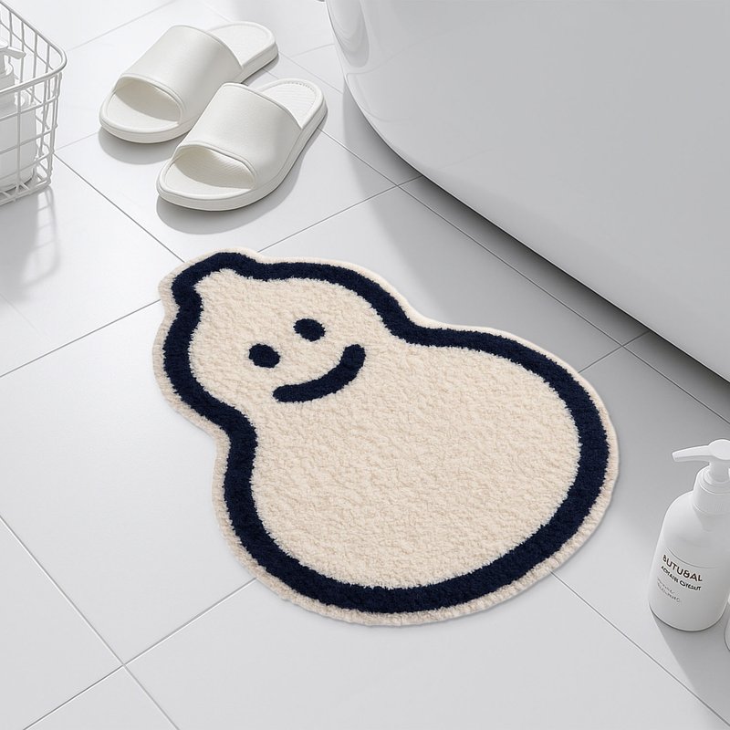 福祿笑臉簇絨地墊創意葫蘆形浴室地墊可愛防滑吸水腳墊 - 地垫/地毯 - 聚酯纤维 白色