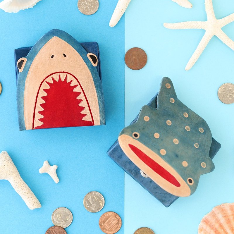 【现货】鲸鲨鲨鱼山羊皮散银包 - 零钱包 - 真皮 蓝色