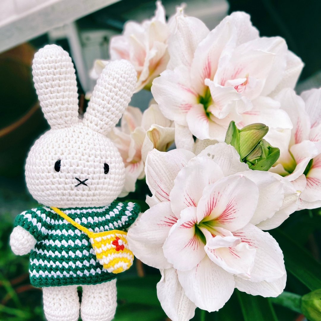 荷兰 Just Dutch | Miffy 米飞兔和她的绿色细条纹洋装及小花包 - 玩偶/公仔 - 棉 绿色