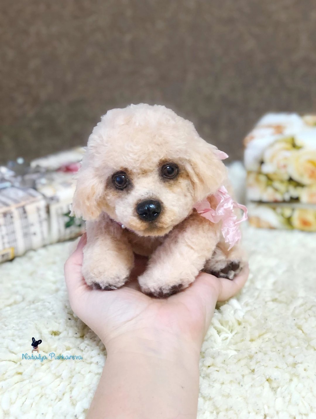 桃子贵宾犬小狗现实玩具 - 玩偶/公仔 - 聚酯纤维 白色