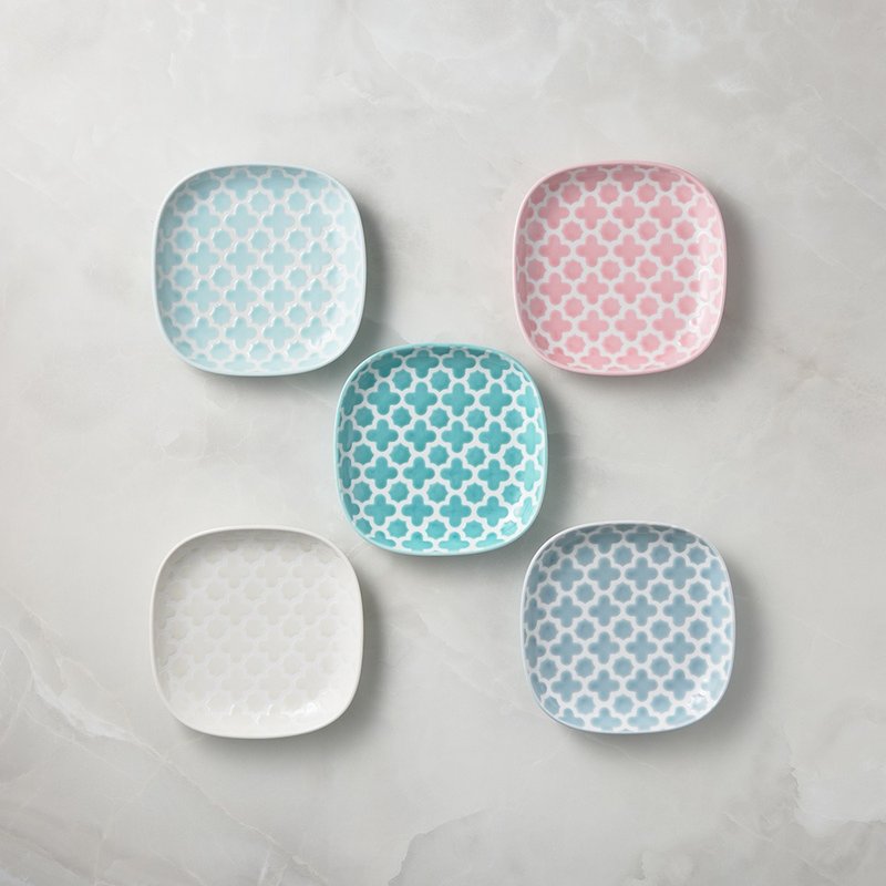 石丸波佐见烧 - 摩洛哥花砖圆角盘(小) - 5件组 - 盘子/餐盘/盘架 - 瓷 多色