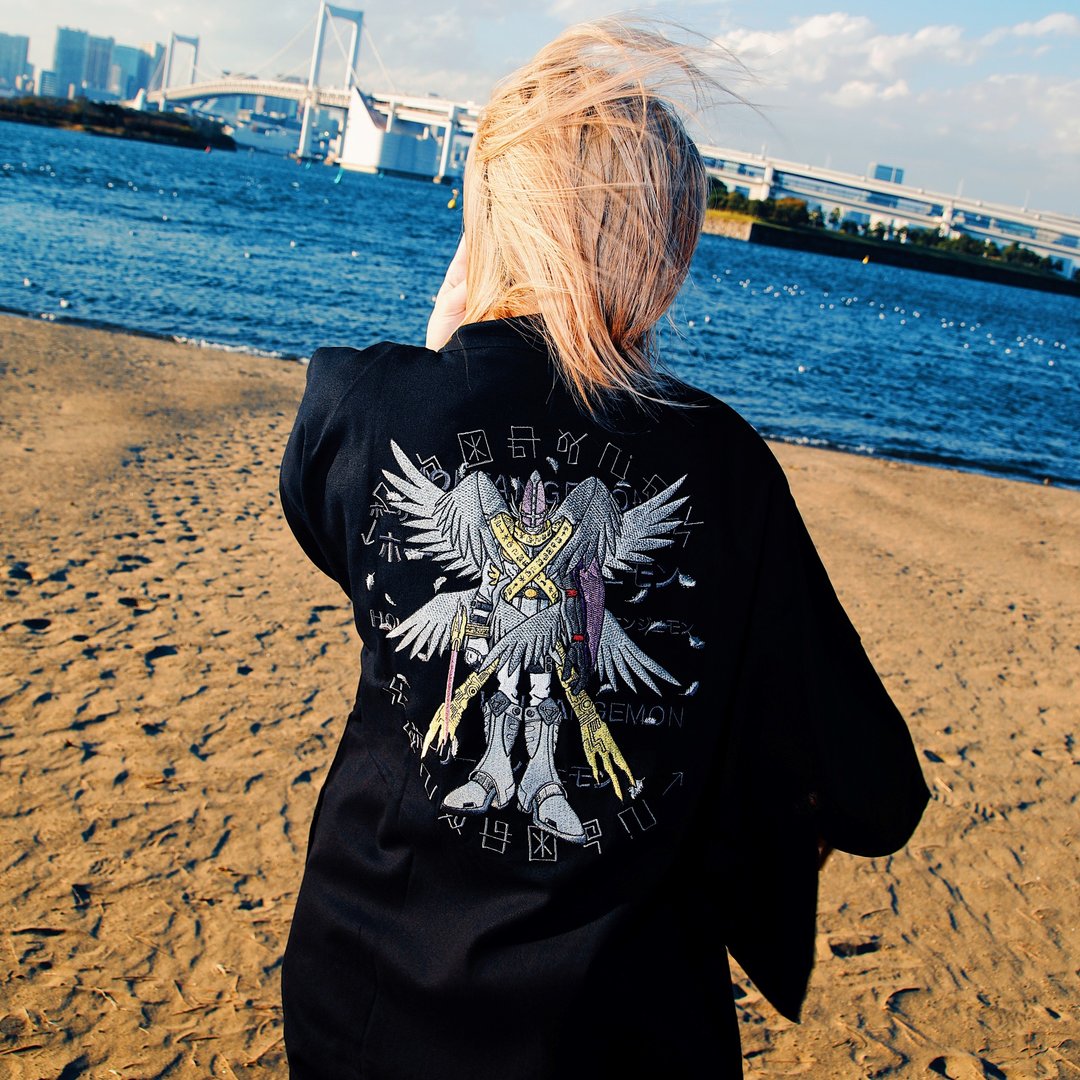 【XRAGE X 数码宝贝Digimon联名】神圣天使兽羽织 附希望徽章羽织 - 男装外套 - 棉 黑色