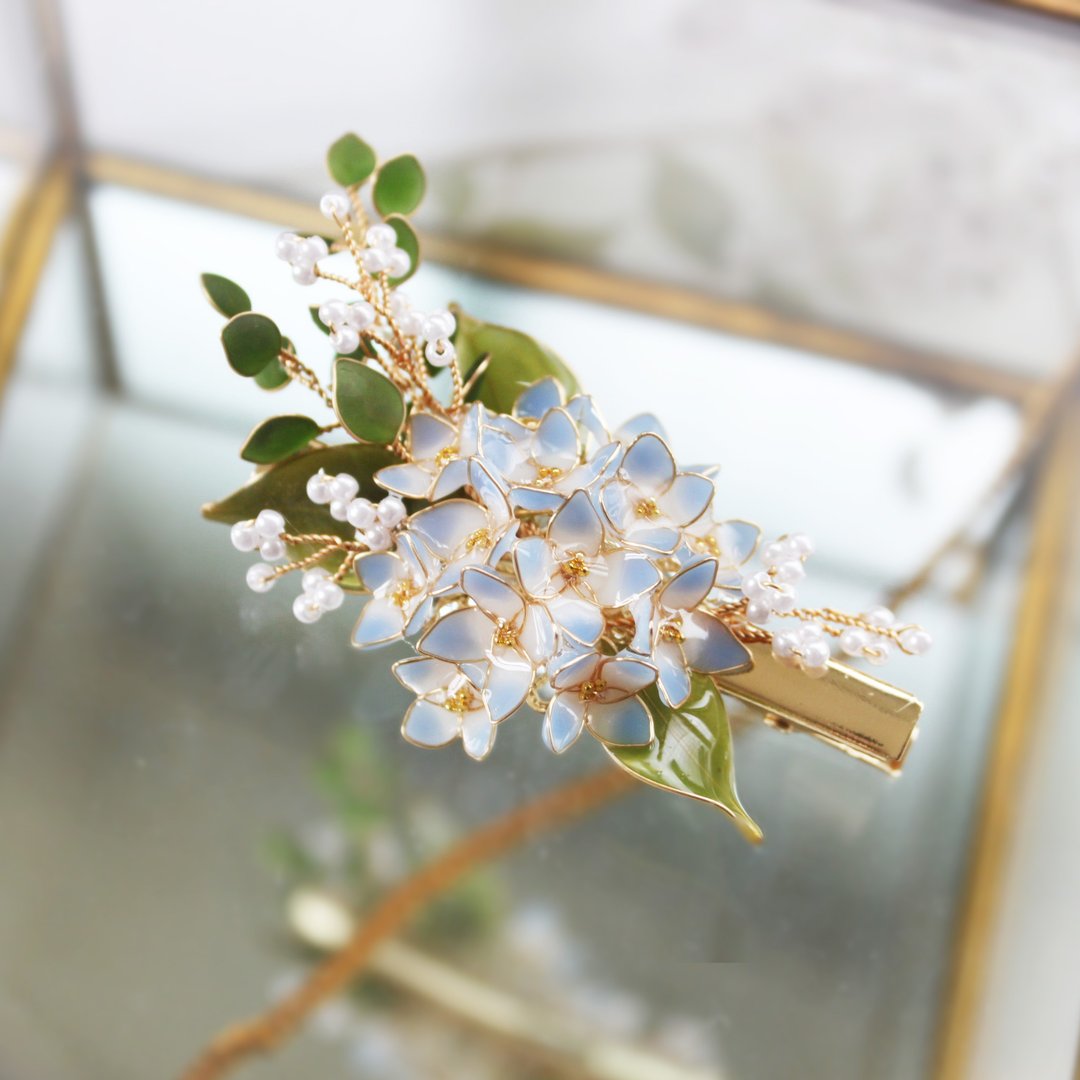 【绣球捧花发夹】绣球花捧花发夹  手工铜线树脂  发饰/发夹 - 发饰 - 树脂 蓝色