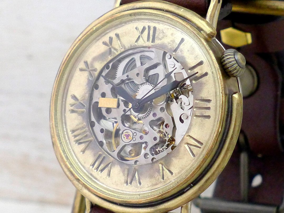BAM043 Roman numeral self-winding Brass oversized 42mm handmade wristwatch (BAM043 Rome) - 女表 - 铜/黄铜 金色