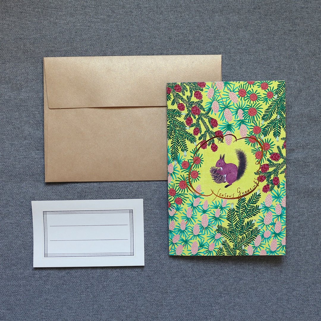 Season's Greetings Message Card / squirrel - 卡片/明信片 - 纸 黄色