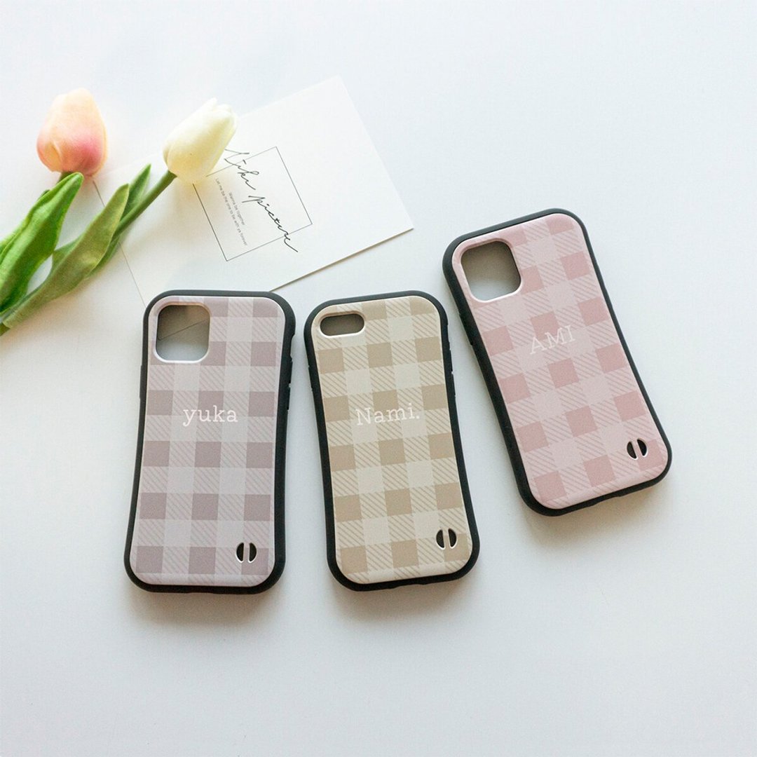 iPhone 限定 手机壳 抓握手机壳【格纹 定制化文字】质感色系 S 曲线手机壳 iPhone PM07U - 手机壳/手机套 - 塑料 粉红色