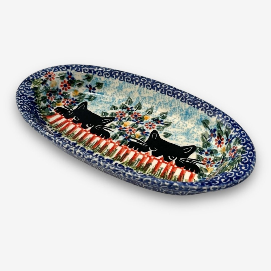 波兰手绘手工陶-椭圆小碟 18.5cm 黑猫花园系列 - 盘子/餐盘/盘架 - 陶 多色