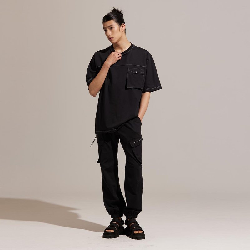 不可退换 /立体袋飞梭工装缩口裤-黑 - 男士长裤 - 聚酯纤维 黑色