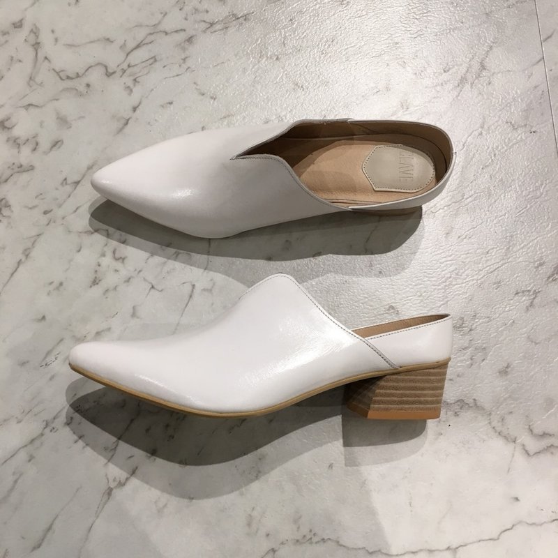 音乐主题 第2号 Jazz 爵士 穆勒鞋 白色 皮鞋 原创 尖头鞋 - 高跟鞋 - 真皮 白色