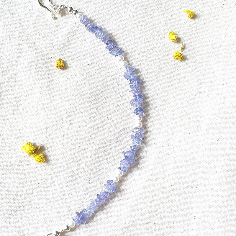 细细看系列 – 坦桑石(丹泉)/珍珠/925银 碎石 简约手(细)链 - 手链/手环 - 水晶 