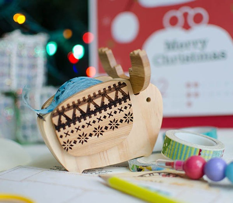 【生日礼物】耶诞麋鹿 / 定制化 纸胶带台 - 纸胶带 - 木头 金色