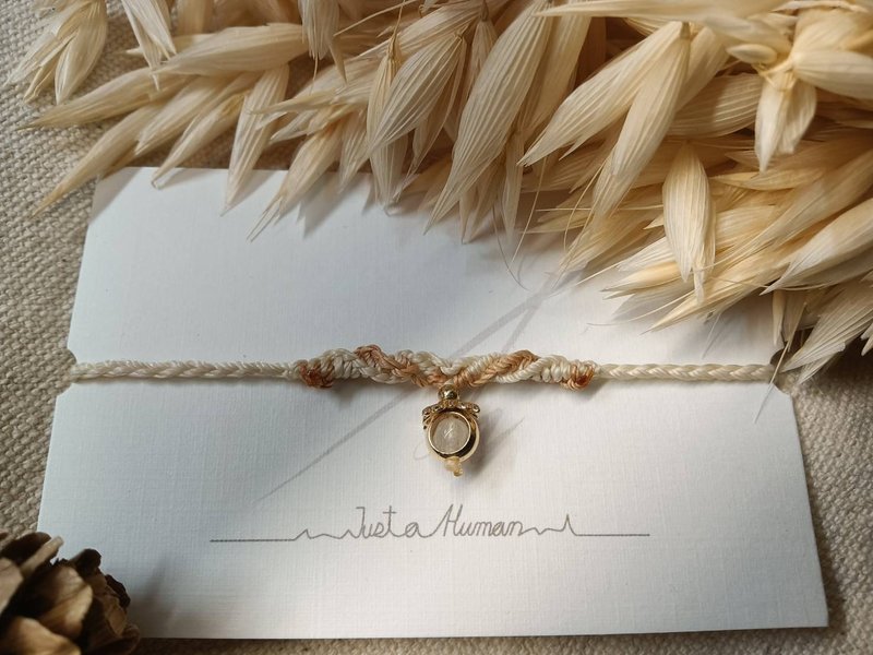 执心 | 锂辉石 图腾蜡线编织 精致手绳 可调节抽绳 - 手链/手环 - 半宝石 卡其色