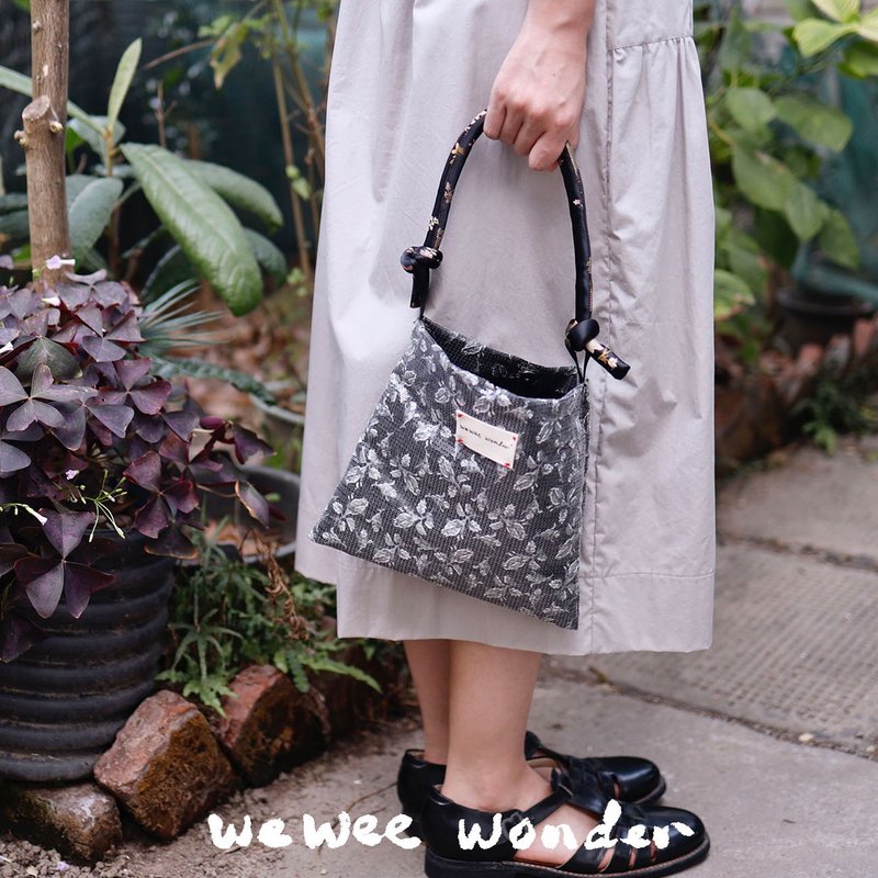 亮片小拎包 磁吸扣 单肩小包 复古绸缎手把 - 手提包/手提袋 - 其他人造纤维 灰色