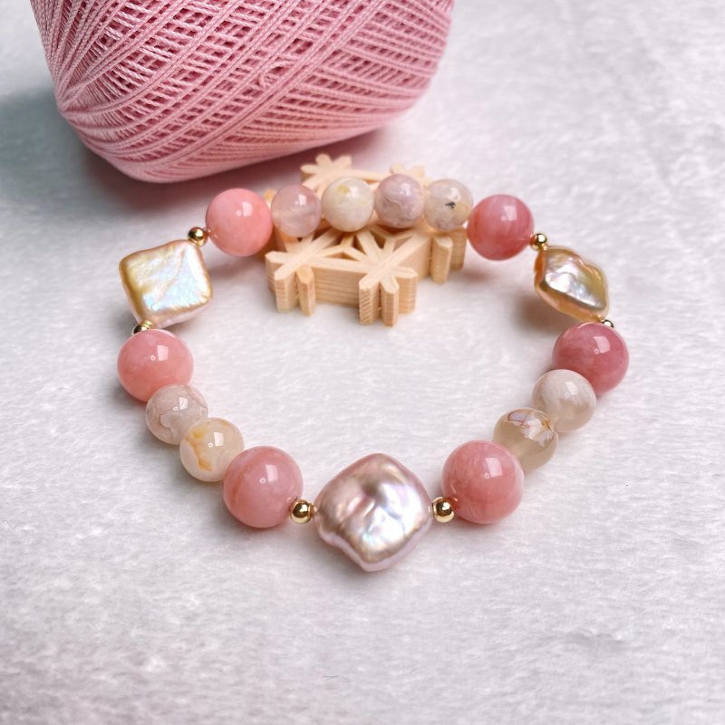 樱花玛瑙 恋爱运 正缘 天然水晶 日本手作 礼物 能量石手链 - 手链/手环 - 水晶 粉红色