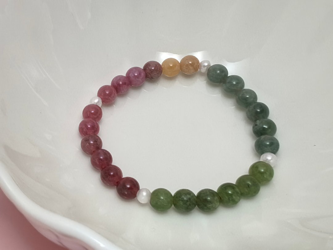 彩虹 碧玺 天然淡水珍珠 弹力 手链 - 手链/手环 - 珍珠 多色