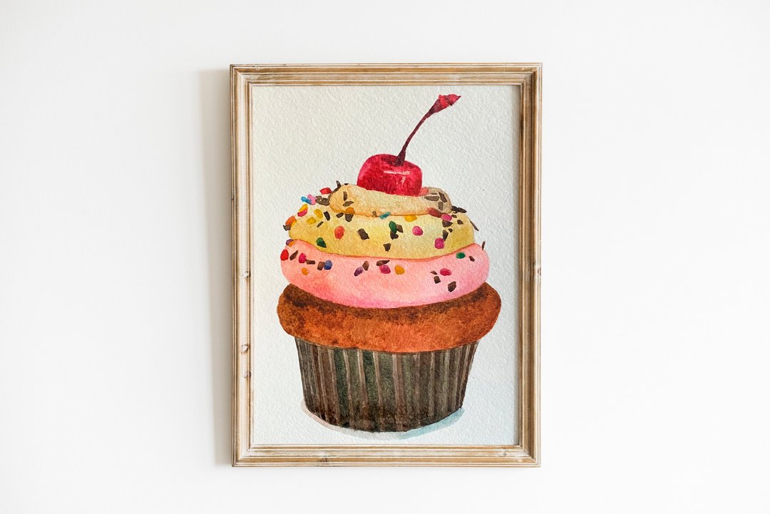 纸杯蛋糕画 - 手工装饰 原创水彩画 墙壁艺术 - 海报/装饰画/版画 - 纸 咖啡色