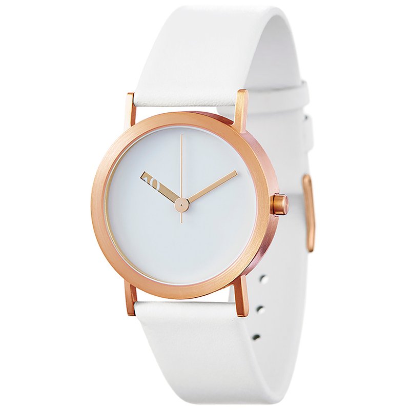 Extra Normal 时间唱盘表 玫瑰金框/玫瑰金指针/白色真皮牛皮表带 - 对表/情侣表 - 真皮 白色