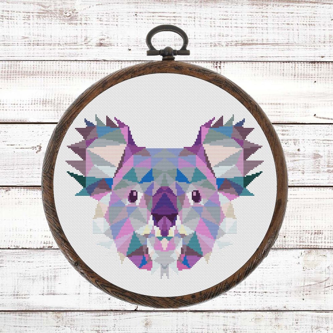 Geometric Koala cross stitch pattern modern, Geometric animals cross stitch - 手工艺教程/工具书 - 其他材质 