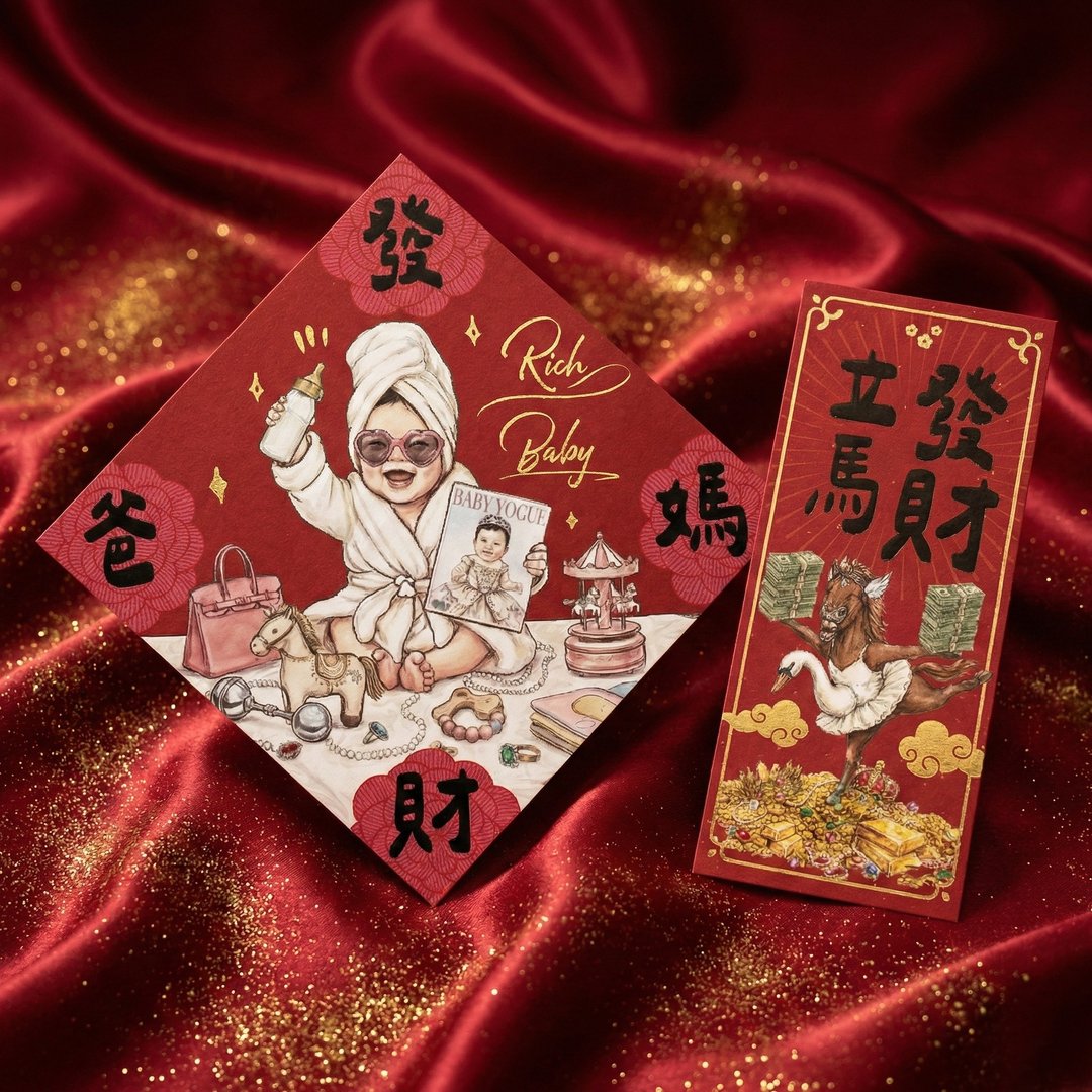 2026爸妈发财! 创意手绘春联 原创春联 马年春联 搞笑春(两张) - 红包/春联 - 纸 