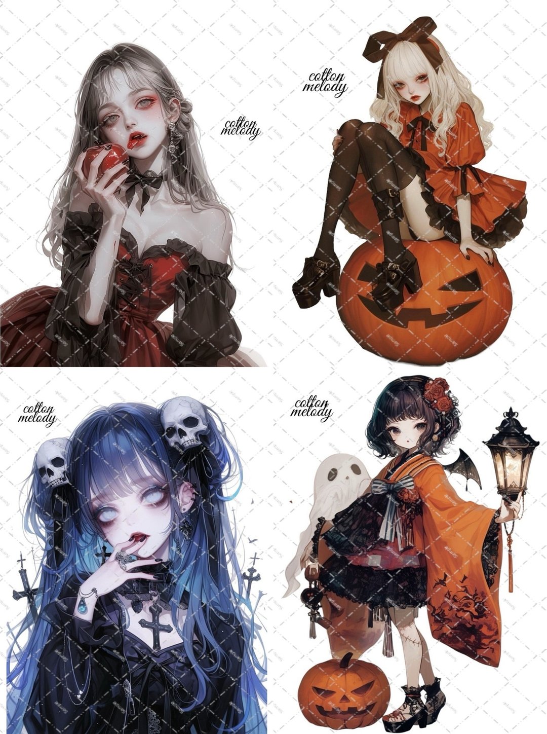 【旧款插画】 万圣节 / 20款各3张 / cotton melody / 人物贴纸 / 活动限定 【Halloween】 - 贴纸 - 纸 