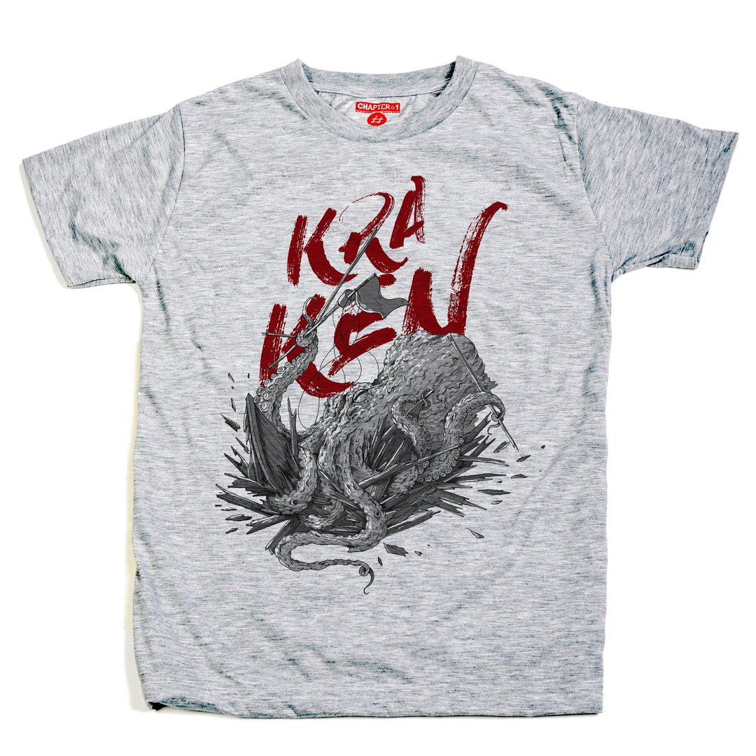 T-shirt 短袖 Chapter One 巨型章鱼 Kraken 男女皆宜 棉混纺 材质 柔软 舒适 - 男装上衣/T 恤 - 棉 白色