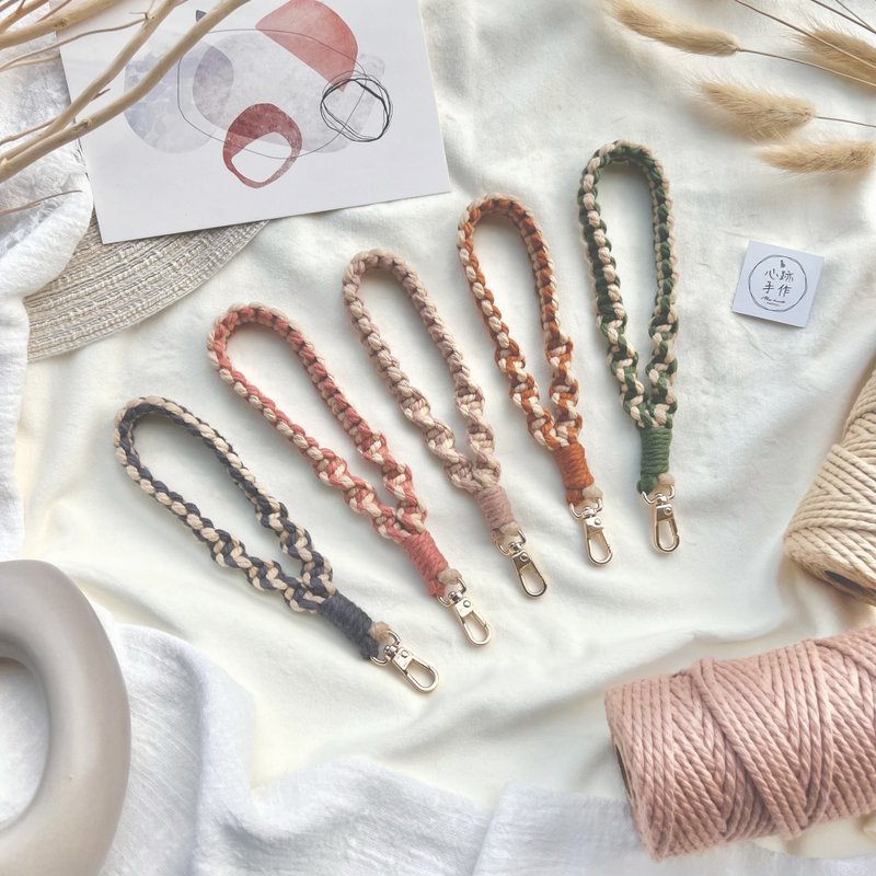 复古双色系 双编手机挂绳 | 金色水滴夹扣 - 手机配件 - 棉．麻 卡其色