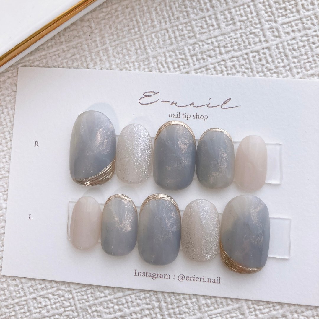 nail beautiful shell nail blue blue blue watercolor - 指甲油/指甲贴 - 塑料 蓝色