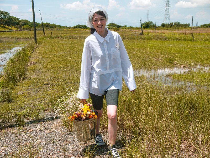 Dalenn剪接感大宽袖衬衫式罩衫 - 女装衬衫 - 棉．麻 白色