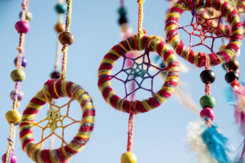 手工编织棉麻彩虹捕梦网吊饰 Boho羊毛线羽毛捕梦网-彩虹旋转阶梯 - 摆饰 - 羊毛 多色