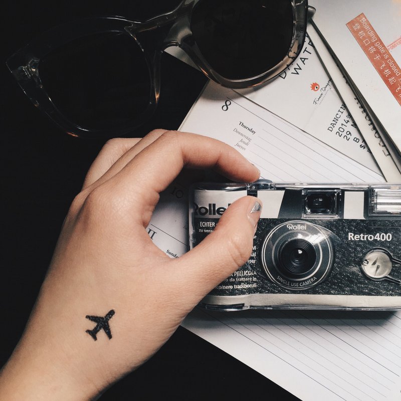 OhMyTat 小飞机的影子 Little Aeroplane 刺青图案纹身贴纸 (4张) - 纹身贴 - 纸 黑色