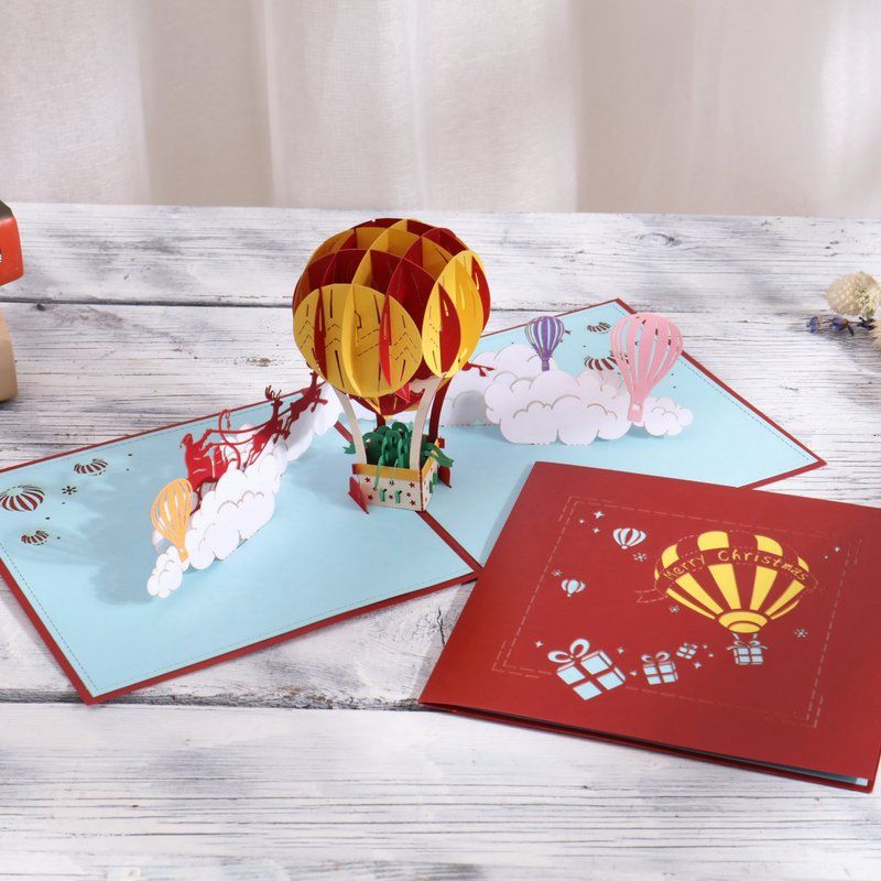 手作360度全立体卡片_哇啊_热气球飞了_圣诞驯鹿款_限时促销288 - 卡片/明信片 - 纸 红色