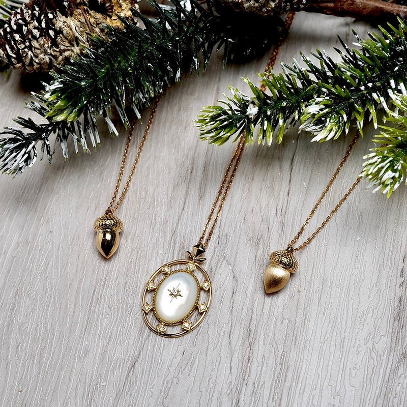 X'mas 18K 点点星光白蝶贝长链 - 项链 - 贵金属 金色