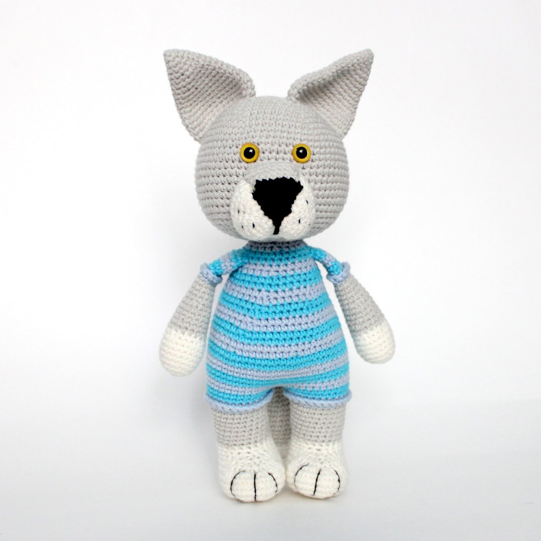 Wolf toy for baby Amigurumi stuffed animal wolf gift - 玩偶/公仔 - 其他材质 灰色
