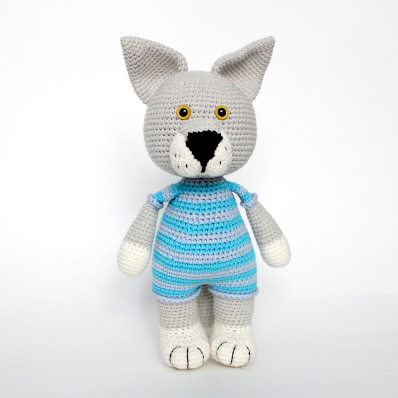 Wolf toy for baby Amigurumi stuffed animal wolf gift - 玩偶/公仔 - 其他材质 灰色