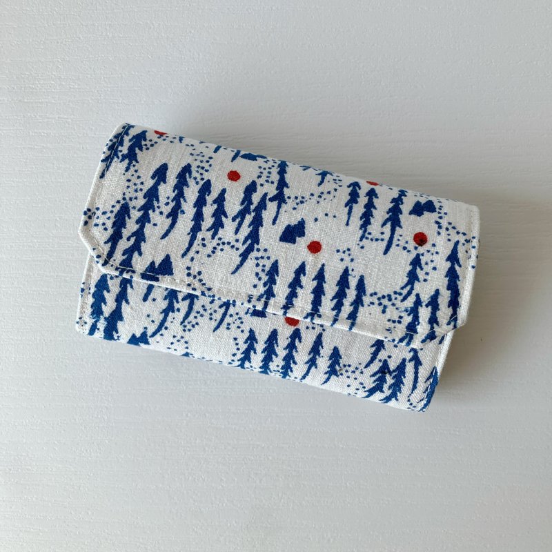 微瑕出清/古布 红点森林/布纸钱包 水洗牛皮纸 帆布包 轻量 - 皮夹/钱包 - 环保材料 蓝色