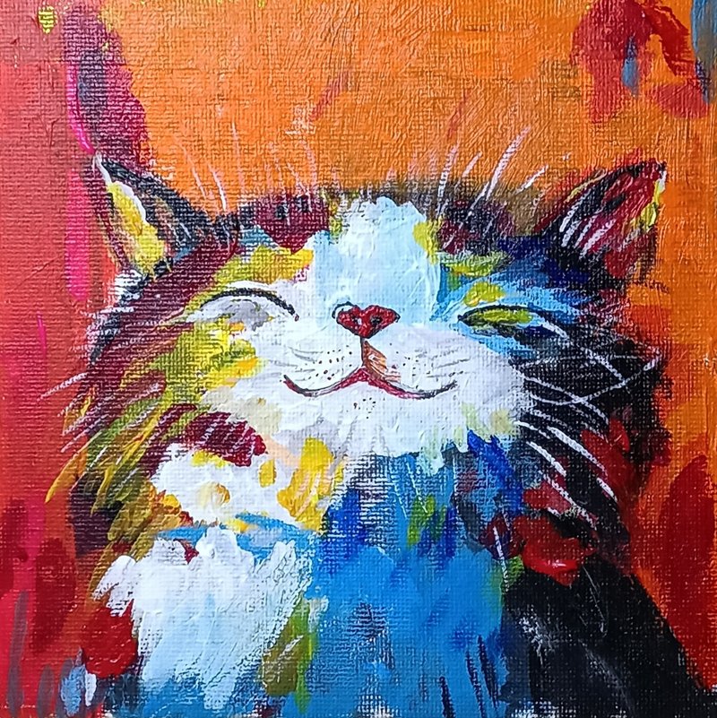 猫咪的彩色梦境  疗愈系油画 手绘原作 - 摆饰 - 棉．麻 