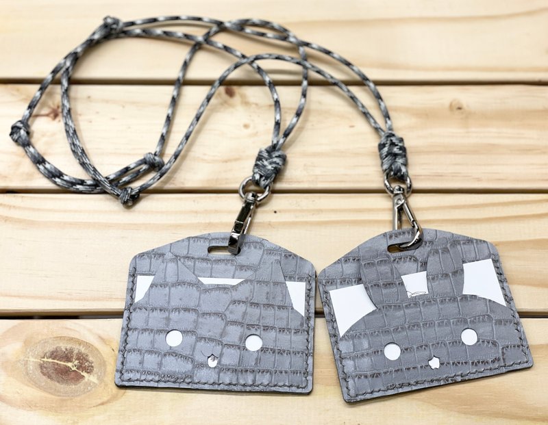 兔兔/猫咪羊皮真皮深蓝灰鳄鱼纹证件套组情人节礼物礼品推荐 - 证件套/卡套 - 真皮 