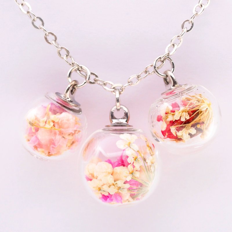 “爱家作-OMYWAY”DIY手工制作干花3颗玻璃球颈链 - 颈链 - 玻璃 白色