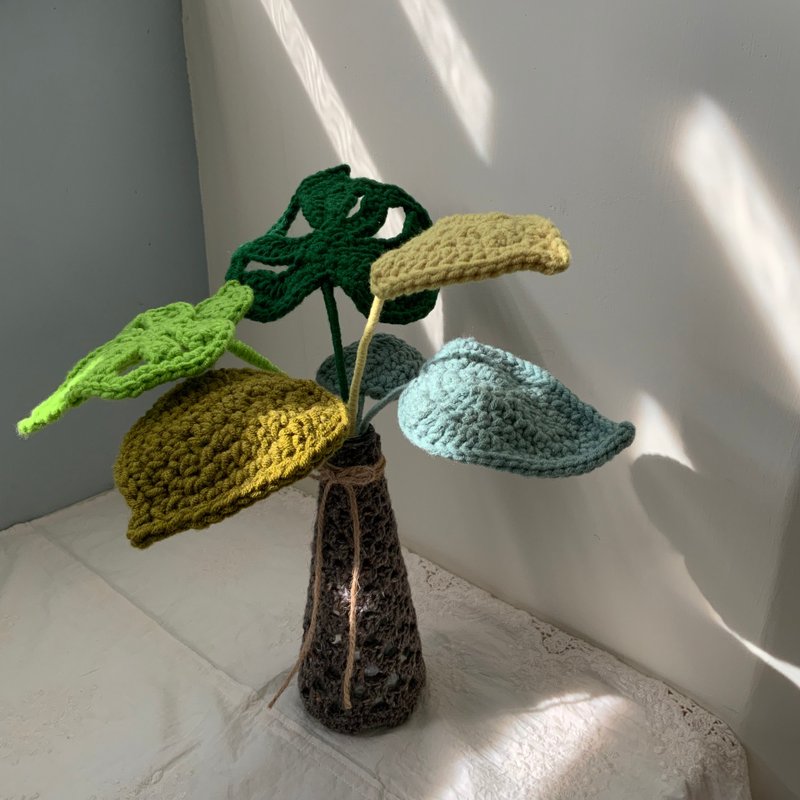 龟背芋瓶插 针织手作 - 摆饰 - 其他材质 绿色