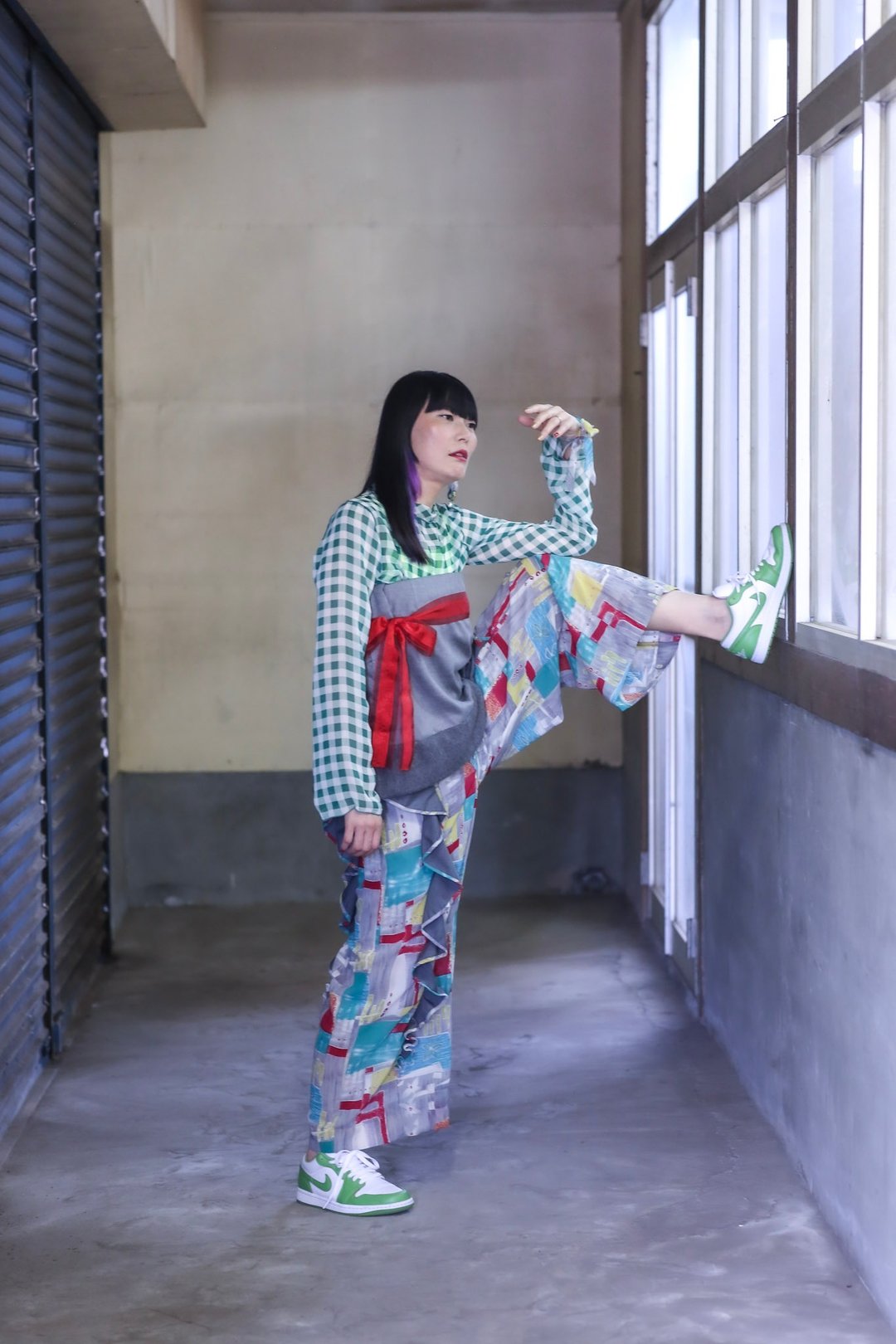 独一无二复古布料宽裤 缀不对称荷叶边 - 女装长裤 - 棉 多色