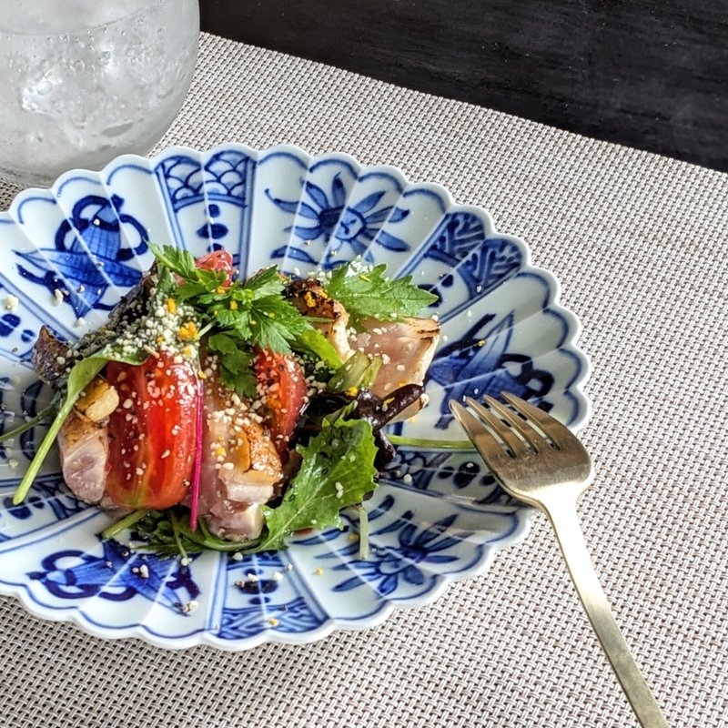 青花福佑德菊花盘18cm - 浅碟/小碟子 - 陶 白色