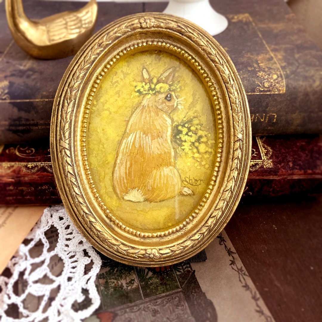 含羞草与兔子-C/花痴含草画旧式仿古室内装饰 - 海报/装饰画/版画 - 纸 黄色
