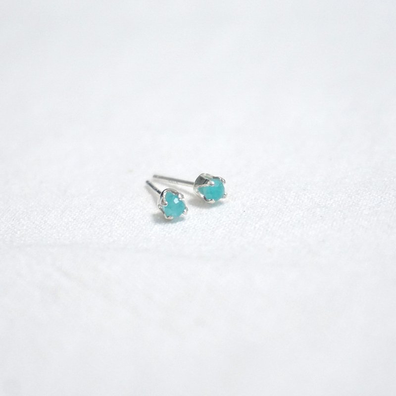 ll 冰种天河石纯银耳骨针 ll 3mm 天河石纯银耳针 ER-00023 - 耳环/耳夹 - 半宝石 绿色