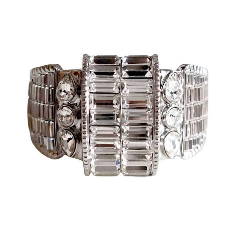 YSL SAINT LAURENT 银色半月型满钻水晶闪石手镯 - 手链/手环 - 其他金属 银色