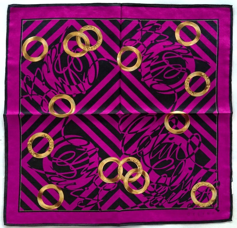 Celine 复古丝巾 - 金色交织圆环设计 紫色 23 x 23 英寸 - 丝巾 - 棉．麻 紫色