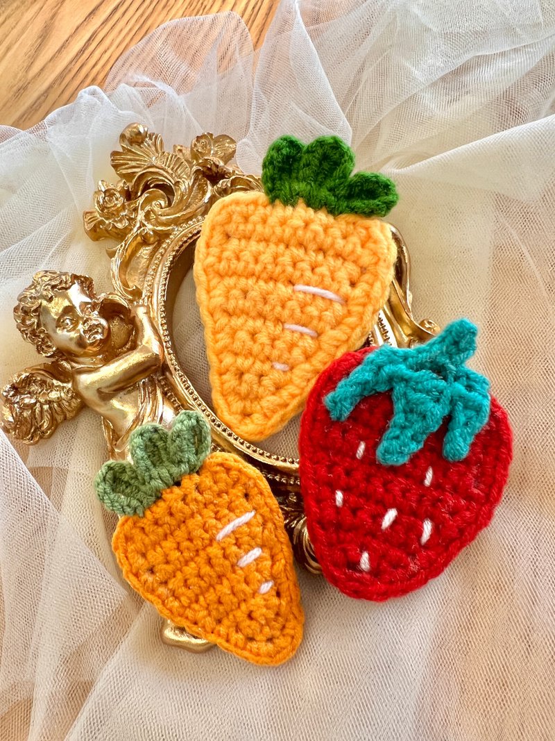 RM手作坊 手工编织胡萝卜草莓发夹 - 发饰 - 棉．麻 橘色