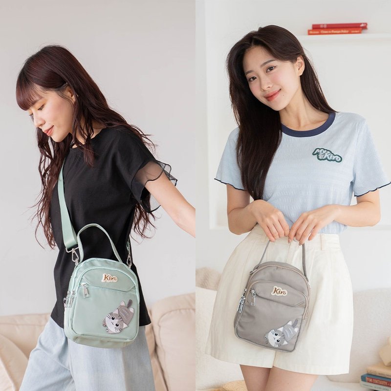 蛋蛋包 小灰猫 拉链绣 斜背/两用包【330016】 - 侧背包/斜挎包 - 棉．麻 多色