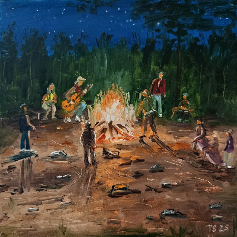 订制商品 朋友们围绕营火弹唱油画 - 墙贴/壁贴 - 其他材质 